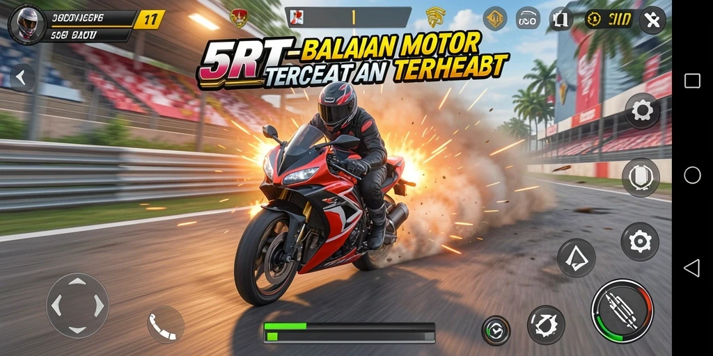 Gameplay balapan motor yang mendebarkan dan menantang.