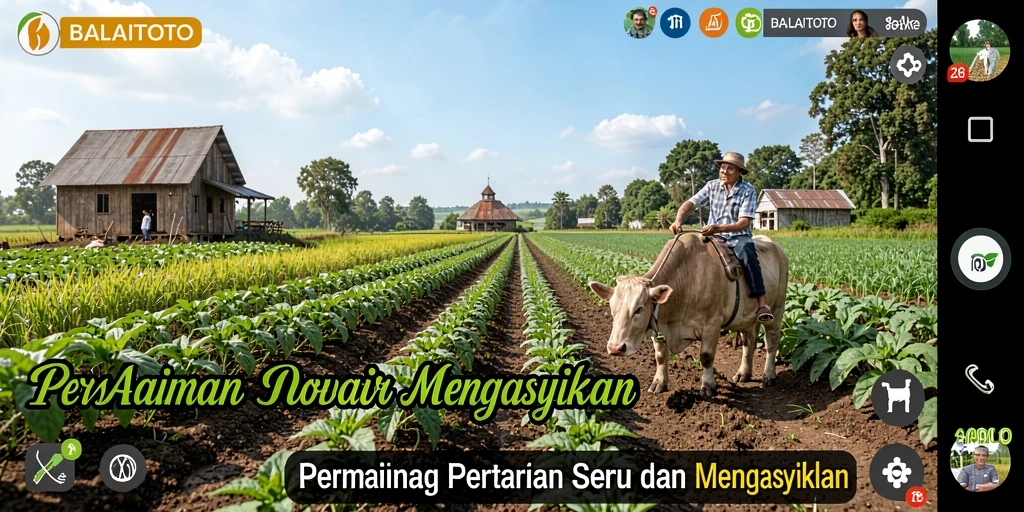 Screenshot gameplay <strong>BALAITOTO</strong> menampilkan ladang hijau subur dan hewan ternak yang ceria.