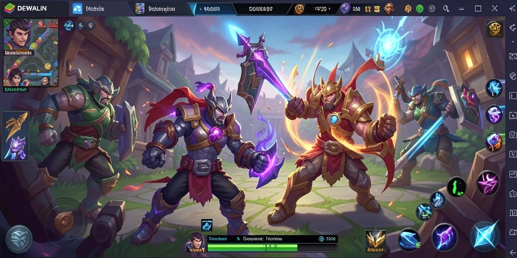Tangkapan layar utama DEWALIN yang menunjukkan aksi pertempuran seru di arena.