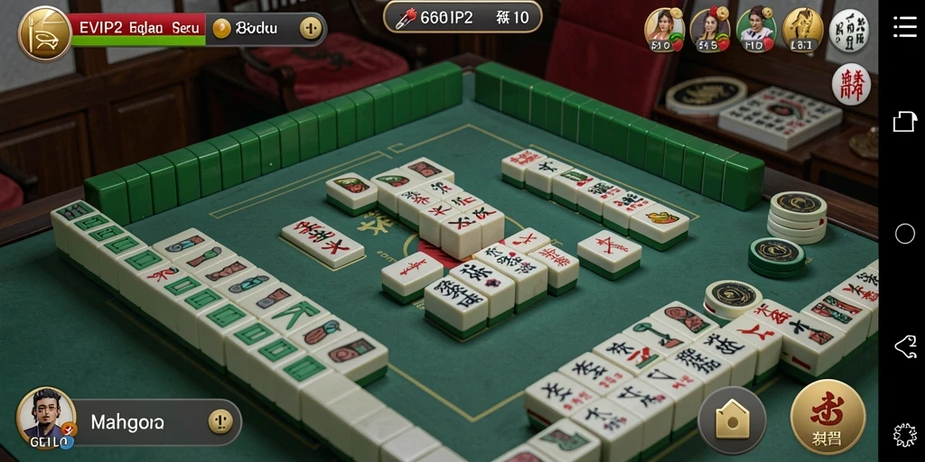Screenshot utama EVIP2 menampilkan gameplay Mahjong yang menarik.