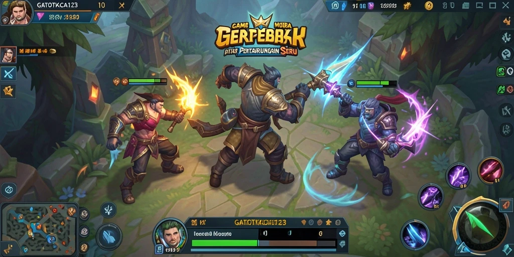 Tampilan screenshot GATOTKACA123 menampilkan aksi pertempuran yang seru dalam game MOBA.