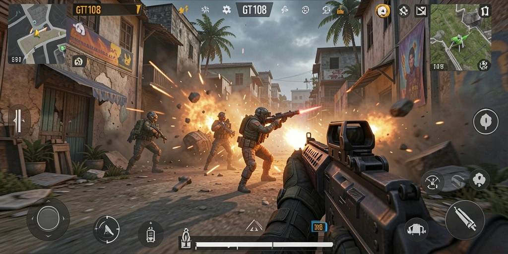 Tampilan gameplay GT108 dengan grafis TPS yang menakjubkan.