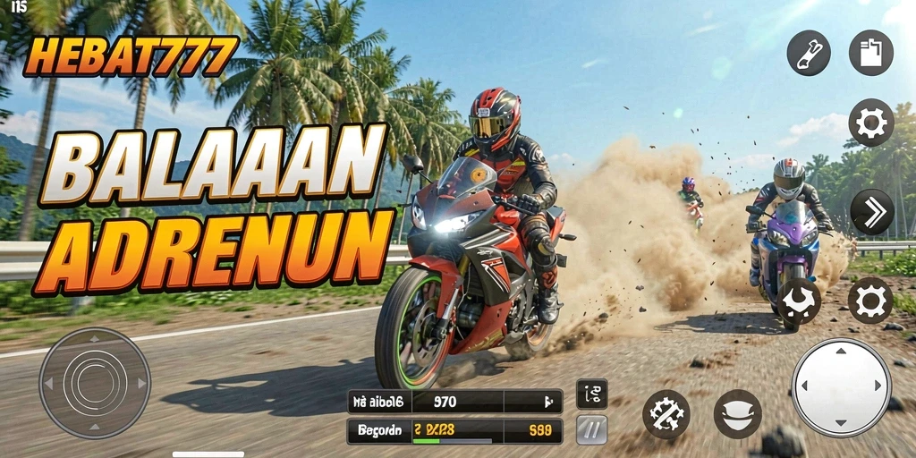 Gameplay HEBAT777 yang mendebarkan dengan aksi balapan motor.