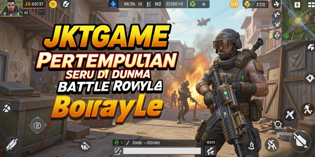 Screenshot JKTGAME menampilkan aksi pertempuran intens di pulau Battle Royale.