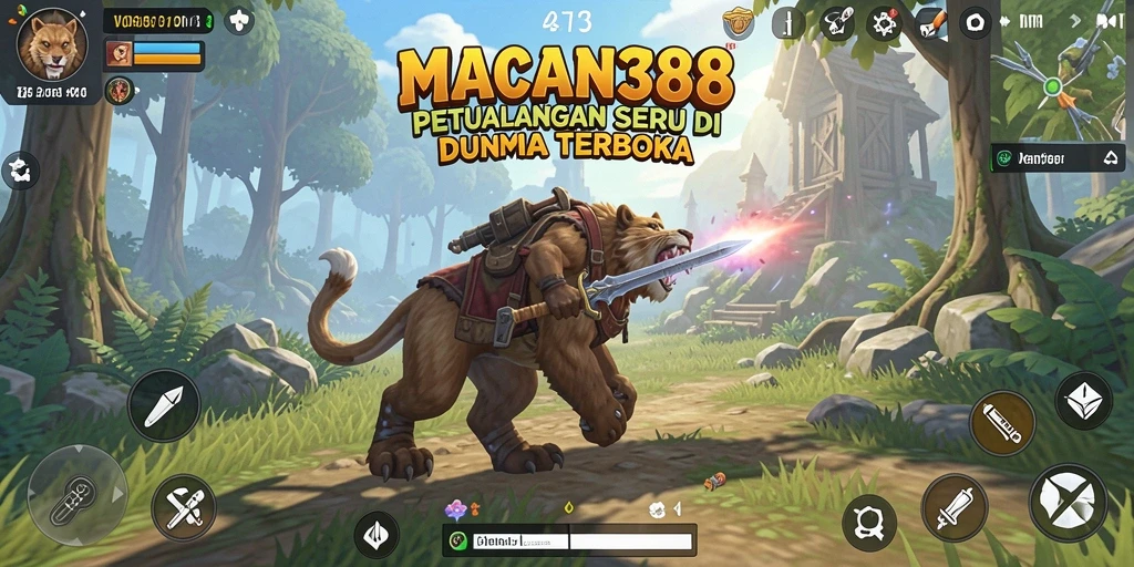 Screenshot gameplay MACAN388 menampilkan petualangan di dunia terbuka yang luas.