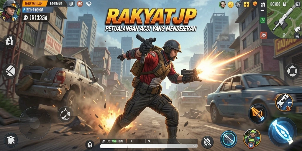Tampilan gameplay RAKYATJP yang epik dalam aksi pertempuran.