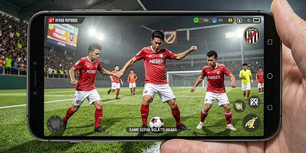 Tampilan gameplay seru di RP888 dengan aksi sepak bola yang mendebarkan.