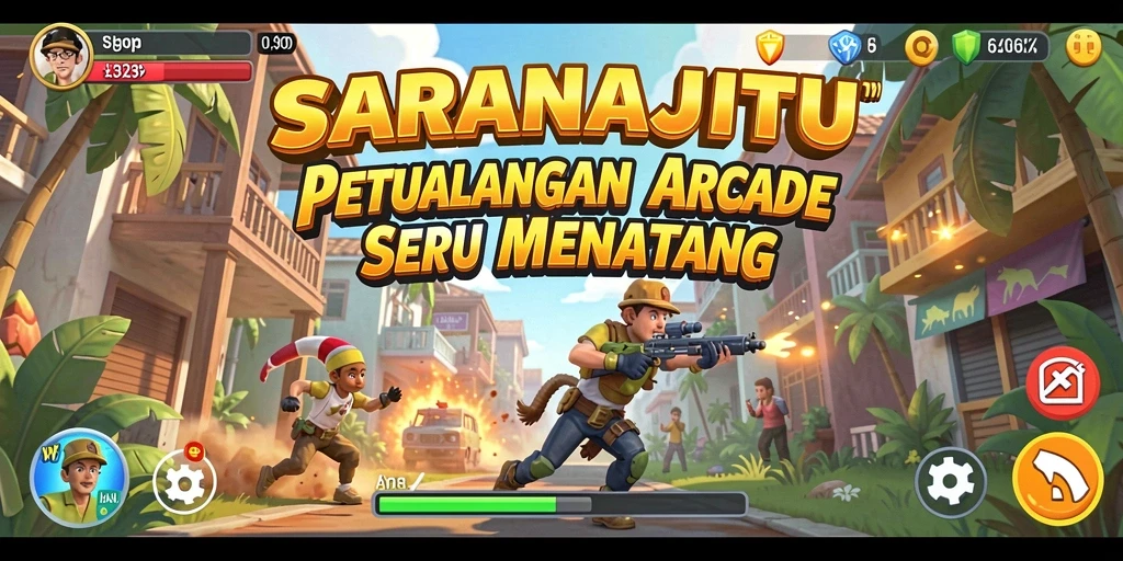 Tangkapan layar gameplay SARANAJITU yang menampilkan tantangan arcade yang seru.