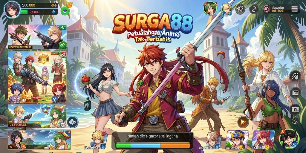 Tangkapan layar SURGA88 menunjukkan pertarungan seru dengan karakter anime.